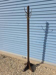lot 70 image: Wooden Coat Rack Stand with Bronze Hooks