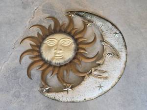 lot 79 image: 26in Metal Sun and Moon Wall Art
