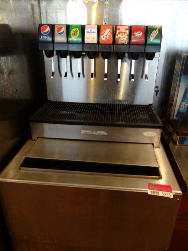 lot 5285 image: IMI Cornelius Drop-in 8 Head Soda Dispenser With 100 LB Ice Model CB2323 HSTF