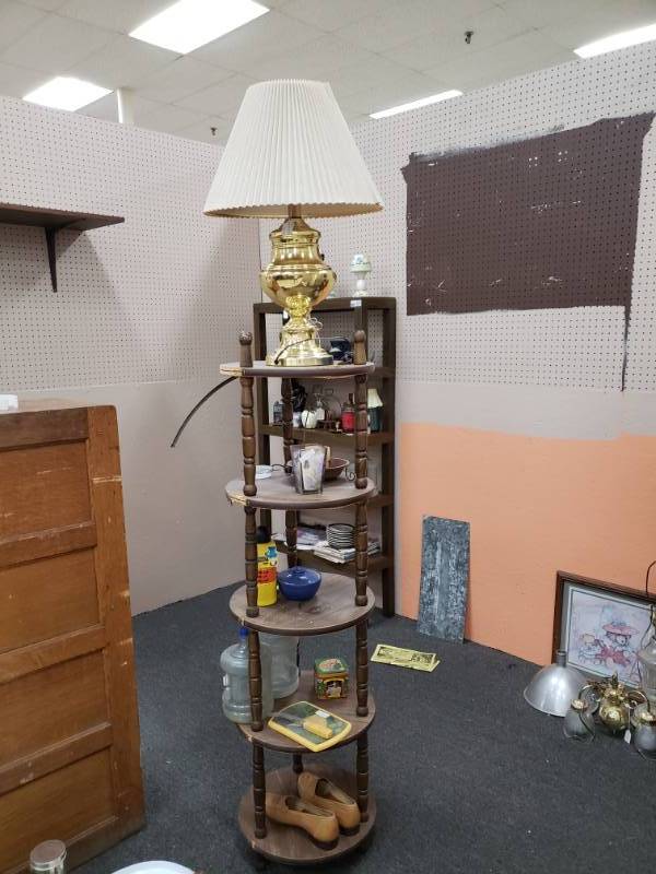 lot 8094 image: Vintage Wooden Shelf and contents included