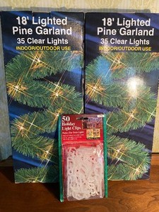 lot 171 image: Lighted 18 Garland and Light Clips, Both NEW