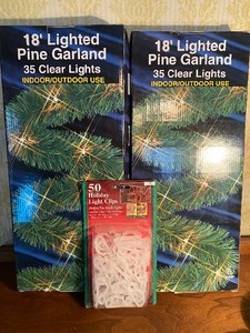 lot 172 image: Lighted 18 Garland and Light Clips, Both NEW