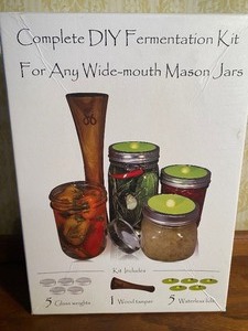 lot 174 image: DIY Fermentation Kit, Missing Wood Tamper (weights and lids are like new)