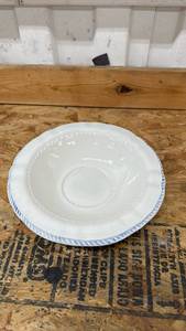 lot 532 image: White Glass Bowl with Blue Trim