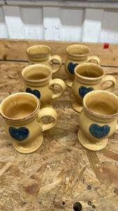 lot 551 image: Pfaltzgraff Yellow Ceramic Heart Coffee Mugs Set of 6, 5 inches tall