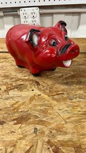 lot 572 image: Red Piggy Bank, about 8 inches tall and 14 inches long