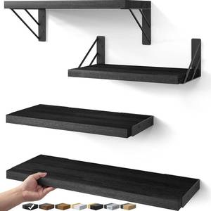 lot 1403 image: BAYKA Wall Mounted Floating Shelves, Wood Floating Wall Shelf for Books and Decor, Small Space-Saving Display and OrganizerBlackSet of 4