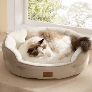 lot 1404 image: Bedsure Dog Beds for Small Dogs - Round Cat Beds for Indoor Cats, Washable Pet Bed for Puppy and Kitten with Slip-Resistant Bottom, 20 Inches, Camel