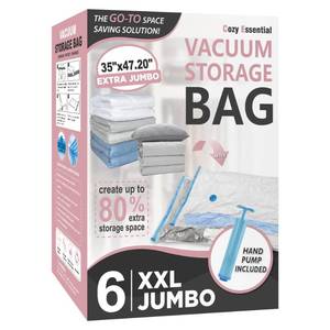lot 1406 image: 6 Pack XXL Jumbo Vacuum Storage Bags, Extra Large Vacuum Seal Bags for Comforters, Bedding, Blanket Storage, Giant Space Saver Bags for Huge Stuffed Toy (47.2x35 in)