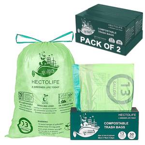 lot 1407 image: 13 Gallon,100 Count, Compostable Trash Bags with Drawstring,Tear Resistant Kitchen Food Scrap Waste Bag, ASTM D6400, US BPI and Europe OK Compost Home Certified