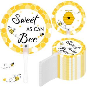 lot 1408 image: Roowest 50 Pack Baby Shower Paper Fans Bulk, Bee Themed Handed Fans for Guests Sweet as Can Bee Plastic Handle Double Sided Baby Shower Party Favor for Ceremony Wedding Thank You Gifts