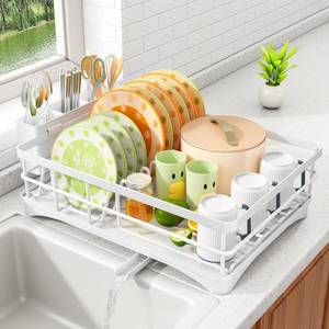 lot 1410 image: SAYZH Dish Drying Rack - Stainless Steel Dish Rack for Kitchen Counter, Large-Capacity Dish Drainer with Cutlery Holder, Kitchen Organizer for Dishes, Spoons and Forks, White