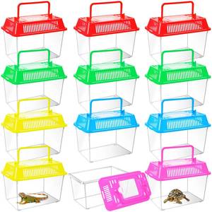 lot 1411 image: 12Pcs Plastic Reptile Terrariums Carrier Cage, Tarantula Enclosure Snake Breeding Box Hatching Container Transparent Fish Tank Turtle Aquarium with Random Color Lid for Shrimp, S(5.9 x 3.5in x 4.3in)in