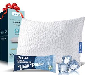 lot 1414 image: Cooling Pillow for Sleeping Shredded Memory Foam CertiPUR-US Certified, Stocking Stuffers Gifts, Adjustable Soft and Supportive Bed Pillow for Side, Back, Stomach Sleepers, Cool Pillow for Hot Sleeper
