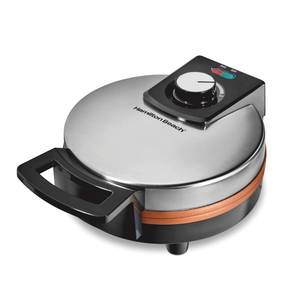 lot 1416 image: Hamilton Beach Belgian Waffle Maker with PFAS-Free Non-Stick Ceramic-Coated Plates, Browning Control, Indicator Lights, Stainless Steel (26081)