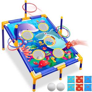 lot 1433 image: 3-in-1 Bean Bag Toss Game Toy,Outdoor Toss Game with Stand for Ring Toss,Bean Bags and Balls, Family Party Supplies for Kids,Birthday for Boys,Toddlers Ages 3 4 5 6 Years Old