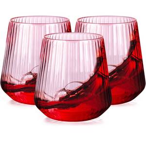lot 1441 image: 30 Pack Pink Plastic Ribbed Wine Glasses, 14 OZ Origami Stemless Disposable Wine Champagne Whiskey Glasses Unbreakable Clear Plastic Cocktail Glasses, Reusable Wine Cups for Party Wedding and Christmas