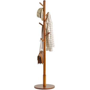 lot 1451 image: IBUYKE Coat Rack Stand, Freestanding Coat Tree with Solid Round Base and 8 Hooks, Easy Assembly Wooden Coat Hanger, Clothes Rack for Hallway Entryway, Living Room, Bedroom, Office, Brown WD-113