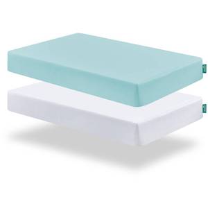 lot 2230 image: Biloban Crib Sheets Fitted, 2 Pack Crib Sheet Fits for Standard Crib Mattress, Neutral Toddler Bed Sheets for Baby Boys and Girl, White and Aqua, 52�X 28�