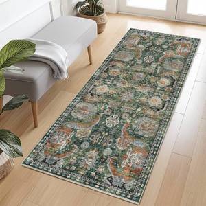 lot 2236 image: RUGSURE Washable Area Rugs - Perfect for Living Room, Bedroom, Kids Room, Nursery - Stain and Water Resistant Non-Slip, Pet and Child Friendly, Vintage Tribal Area Rugs (Green, 2ft6ftft x 8ft)