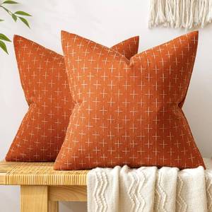 lot 2260 image: MIULEE Pack of 2 Decorative Burlap Linen Throw Pillow Covers Modern Farmhouse Pillowcase Rustic Woven Textured Cushion Cover for Sofa Couch Bed 16x16 Inch Burnt Orange