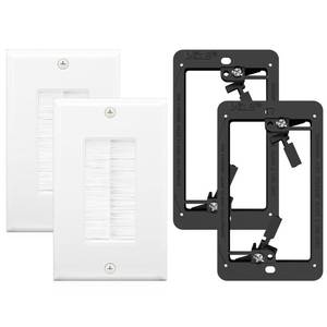 lot 2263 image: VCE Brush Wall Plate Cable Pass Through with Bracket, Decorator Cover for Low Voltage Cables - White, 2-Pack