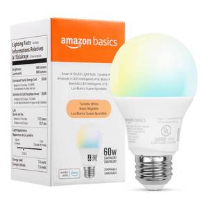 lot 2266 image: Amazon Basics Smart Indoor LED Light Bulb, Sunset-to-Midnight Activated, Works with Alexa Only, Tunable White, 7.5 W, 1-Pack