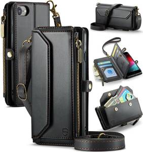 lot 2279 image: Strapurs Crossbody Wallet Case Compatible with iPhone SE78 RFID Blocking 7-Card Holder Soft PU Leather Magnetic Snap Shoulder Strap Zipper Pocket Phone Cases Fit for iPhone SE 2020 2022 - Black