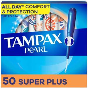 lot 2281 image: Tampax Pearl Tampons for Women, with LeakGuard Braid, Super Plus Absorbency, Unscented, 50 Count