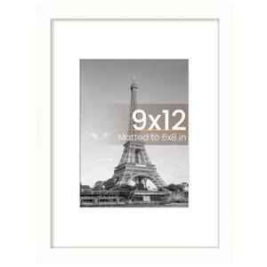 lot 2289 image: upsimples 9x12 Picture Frame, Display Pictures 6x8 with Mat or 9x12 Without, Wall Hanging Photo Frames, White, 1 Pack