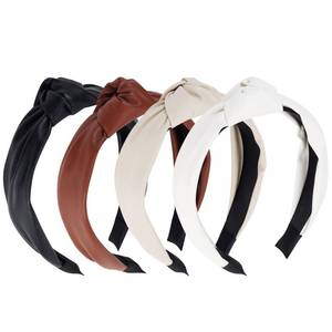lot 2293 image: YISSION Knotted Headbands for Women - Non Slip Leather Wide Fashion Top Knot Hair Accessories in Black and White