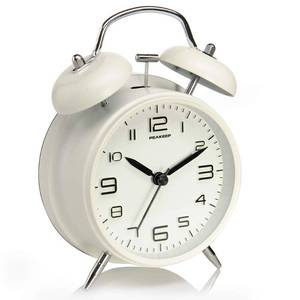 lot 2298 image: Peakeep 4 Inches Twin Bell Loud Alarm Clock for Heavy Sleepers, Backlight, Battery Operated Old Fashioned Alarm Clock for Bedrooms (3D-Dial, White)