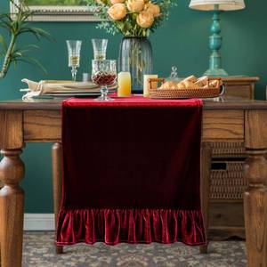 lot 2307 image: Velvet Table Runner Soft Decorative Luxurious Solid 72 Inches Long Tablecloth with Retro Ruffle Flounces Table Runner Dresser Scarves for Kitchen Dining Room Coffee Table Ruby Red, 14x72 Inch