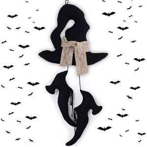 lot 2337 image: 2 Pcs 12 Inch Vintage Halloween Witch Wall Decor Primitive Hanging Witch Shoes Hat Set Halloween Door Sign for Farmhouse Front Door Porch Decor