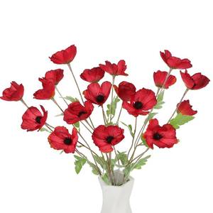 lot 2343 image: ICBOX Red Poppy Flowers Artificial,6PCS Faux Poppies 27.5in Silk Poppy Flowers with Stems for Wedding Bouquet Table Centerpiece Arrangement Home Decor(Vintage Red)