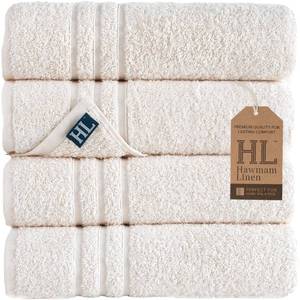 lot 5481 image: Hawmam Linen Sea Salt Cream Bath Towels 4 Pack Soft and Absorbent, Premium Quality Perfect for Daily Use 100percent Cotton Towel 600 GSM