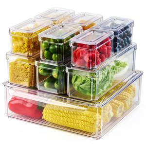 lot 5485 image: Luckore 10 Pack Clear Fridge Organizer, Stackable Refrigerator Organizer Bins with Lids, Fridge Storage Containers for Kitchen, Food, Cabinets, Fruits, Vegetables, Cereals