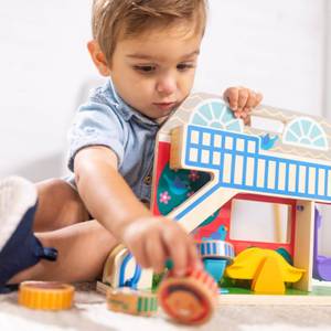 lot 5490 image: Melissa and Doug GO Tots Wooden Schoolyard Tumble with 4 Disks - FSC Certified