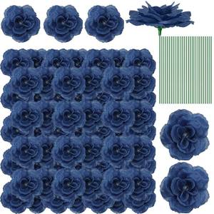 lot 5495 image: Yunlly 100 Pcs Artificial Flowers Fake Silk Roses Long Stem Rose Bouquet Wedding Party Home Decor for DIY Baby Shower Centerpieces Tables Home Decorations(Navy Blue)