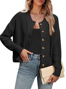 lot 6176 image: ANRABESS Women Knit Cardigans Sweater Open Front Button Down Long Sleeve Cropped Lady Jacket Outwear 2025 Fall Outfits Black Small