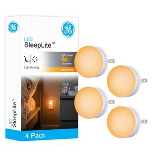 lot 6185 image: GE SleepLite LED Night Light, 4 Pack, Dusk-to-Dawn Sensor, Sleep Light, Dim Light, Warm Amber, Compact, Ideal for Bedroom, Nursery, Bathroom, Hallway,45041, 4 Count