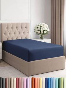 lot 6198 image: Twin Fitted Bed Sheet - Bottom Single Fitted Sheet Only - Ultra-Soft Hotel Luxury Bedding w 8-16 Inch Deep Pockets - Breathable, Cooling and Wrinkle Free - Easy-Fit, Fade and Shrink Resistant - Navy Blue