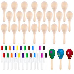 lot 6206 image: Morcheiong 24Pcs DIY Mini Wooden Maracas for Kids with 24Pcs Multicolor Pens, Fiesta Mexican Maracas Favors, Cinco De Mayo Party Supplies Decorations