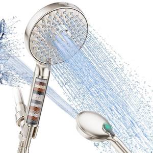 lot 6216 image: SR SUN RISE Filtered Shower Head with Handheld High Pressure 9 Spray Mode Showerhead Detachable Shower Head Water Softener Filters Beads for Hard Water Remove Chlorine 1 Filter Brushed Nickel
