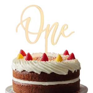 lot 6220 image: Gold Mirror One Cake Topper - 1st Birthday Acrylic Cake Decoration Topper, First1st Wedding Anniversary Birthday Party Decor