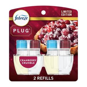 lot 6233 image: Febreze Plug In Air Freshener, Odor-Fighting Scented Oil Refill, Air Fresheners for Home and Bathroom and Kitchen, Long Lasting for Strong Odors, Cranberry Crumble Scent, 0.87oz Refills, 2 Count