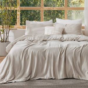 lot 6244 image: Bedsure Cooling Muslin Cotton Duvet Cover Queen Size - Cotton Blend Rayon Derived from Bamboo Duvet Covet Set for Hot Sleepers - Ultra-Soft and Breathable and Lightweight Bedding Set (Linen, 90x90in)in