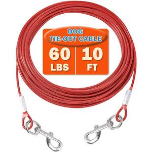 lot 6271 image: Mi Metty 10FT Dog Tie-Out Cable for Small Dogs Up to 60 lbs - Chain Steel Dog Lead with Durable Clips, Outdoor Runner for Outside and Yard Tether (Red, 60Ibs 10ft)