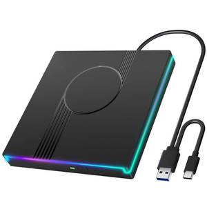 lot 6274 image: Wbacon RGB External CDDVD Drive for Laptop, External CD Drive USB 3.0 Type-C Portable DVD Player, CD Burner -RW Optical Drive, Slim CD ROM External Drive for Laptop Desktop PC Windows Mac (Black)