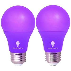 lot 6282 image: BlueX Bulbs 2 Pack LED A19 Purple Light Bulb - 9W (60Watt Equivalent) - E26 Base LED Bulb, Party Decoration, Porch, Home Lighting, Holiday Lighting, Non-Dimmable.